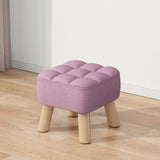 Beige Square Cotton Blend Footstool Wood Small Ottoman Image - 15