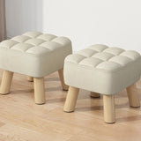 Beige Square Cotton Blend Footstool Wood Small Ottoman Image - 4