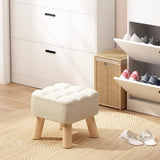 Beige Square Cotton Blend Footstool Wood Small Ottoman Image - 6