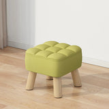 Beige Square Cotton Blend Footstool Wood Small Ottoman Image - 7