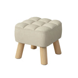 Beige Square Cotton Blend Footstool Wood Small Ottoman Image - 8