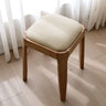 Beige Square Faux Leather Natural Wood Tall Ottoman Image - 3