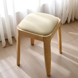 Beige Square Faux Leather Natural Wood Tall Ottoman Image - 4