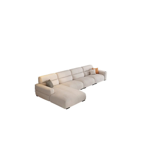 Beige Stain Resistant Fabric Tight Back Sofa Chaise Image - 2