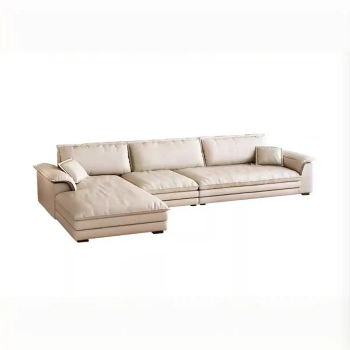 Beige Stain Resistant Frosted Velvet L-Shape Sectional Image - 4