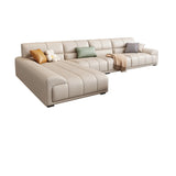 Beige Stain Resistant Leather Recessed Arm Sofa Chaise Image - 3