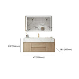 Beige Stone Countertop Wood Bathroom Vanity with Storage Image - 14