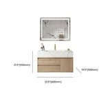 Beige Stone Countertop Wood Bathroom Vanity with Storage Image - 15