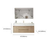 Beige Stone Countertop Wood Bathroom Vanity with Storage Image - 20