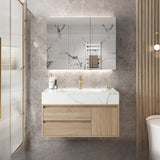 Beige Stone Countertop Wood Bathroom Vanity with Storage Image - 3