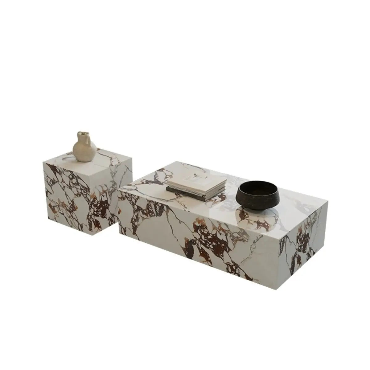 Beige Stone Rectangle Block Base Bunching Coffee Table Image - 10