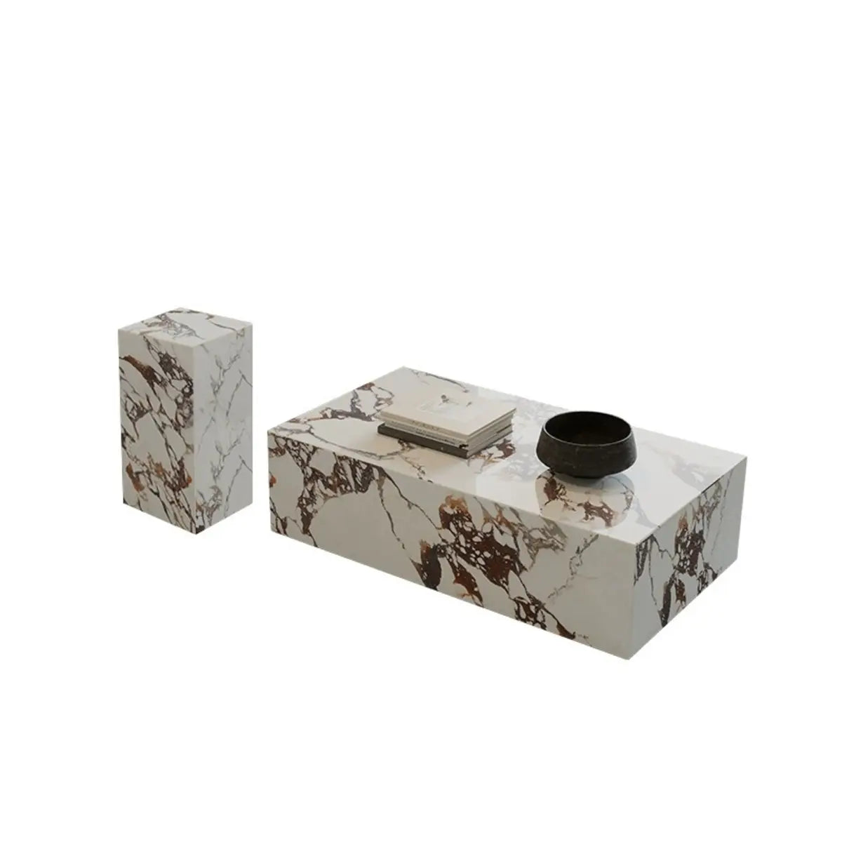 Beige Stone Rectangle Block Base Bunching Coffee Table Image - 15