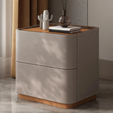 Beige Storage Stand Rounded Faux Leather Nightstand Image - 1