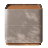 Beige Storage Stand Rounded Faux Leather Nightstand Image - 2