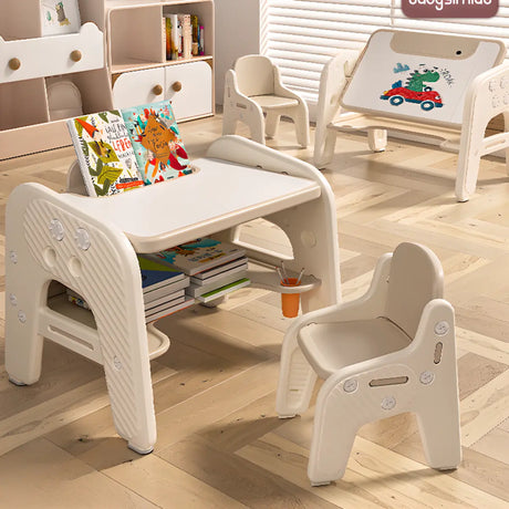 Beige Toddler Learning Desk Chair Set with Storage Image - 1