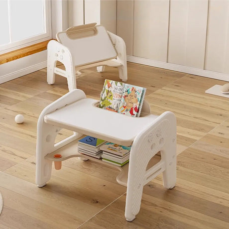 Beige Toddler Learning Desk Chair Set with Storage Image - 2