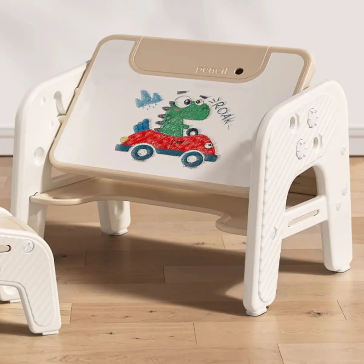 Beige Toddler Learning Desk Chair Set with Storage Image - 4