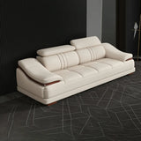 Beige Top Layer Leather Sloped Arms Left Sofa Chaise Image - 2