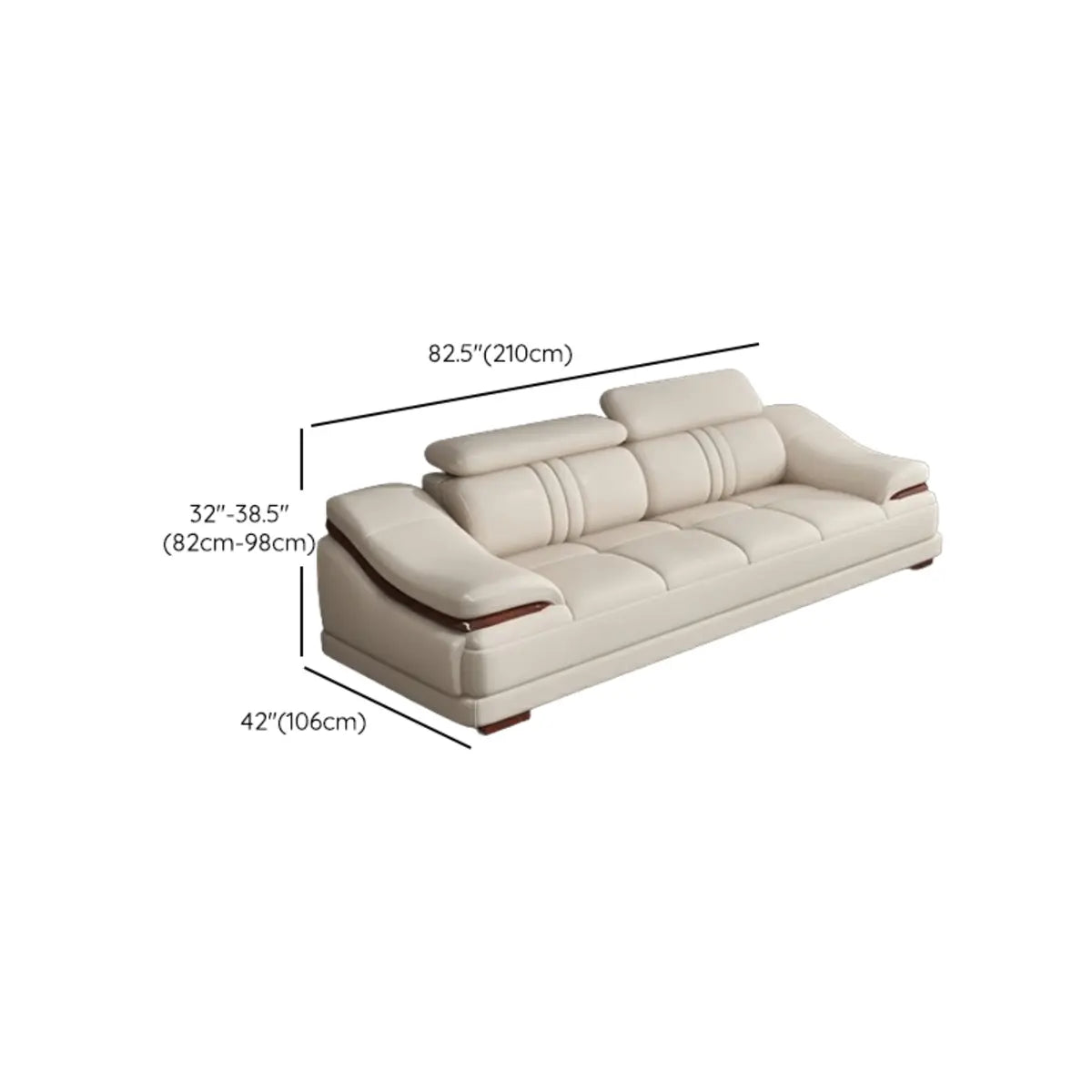 Beige Top Layer Leather Sloped Arms Left Sofa Chaise 