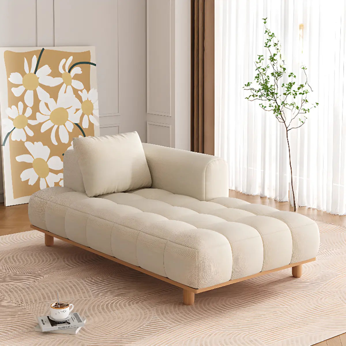 Beige Tufted Fabric Reclining Left-Arm Chaise with Pillow Image - 1