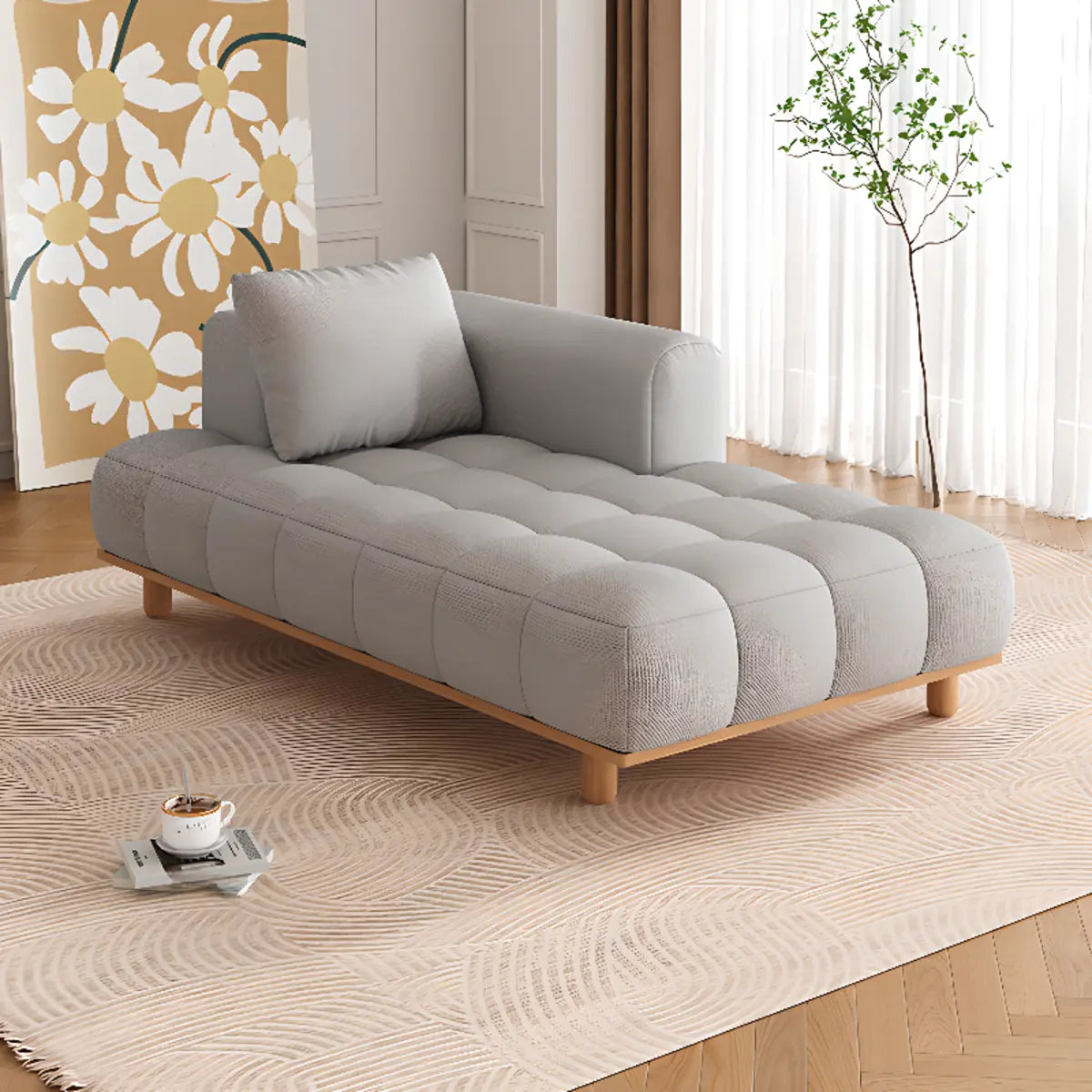 Beige Tufted Fabric Reclining Left-Arm Chaise with Pillow Image - 3