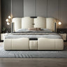 Beige Upholstered Beige Lift Up Storage Wingback Bed Image - 2