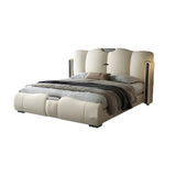 Beige Upholstered Beige Lift Up Storage Wingback Bed Image - 9