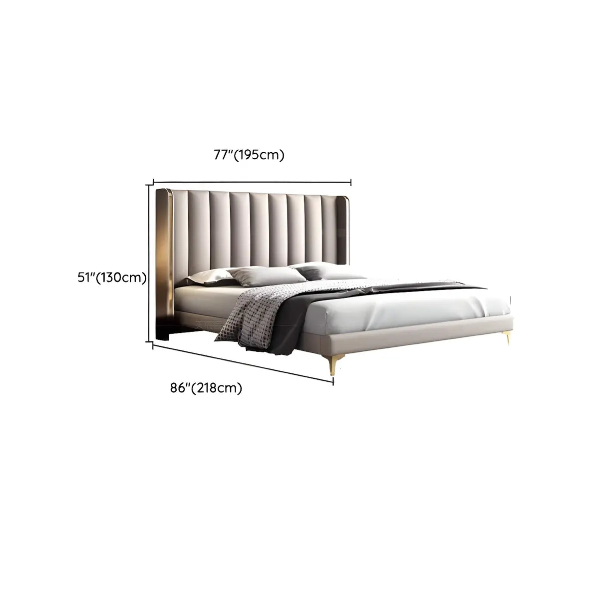 Beige Upholstered Headboard Wood Wingback King Bed Image - 9