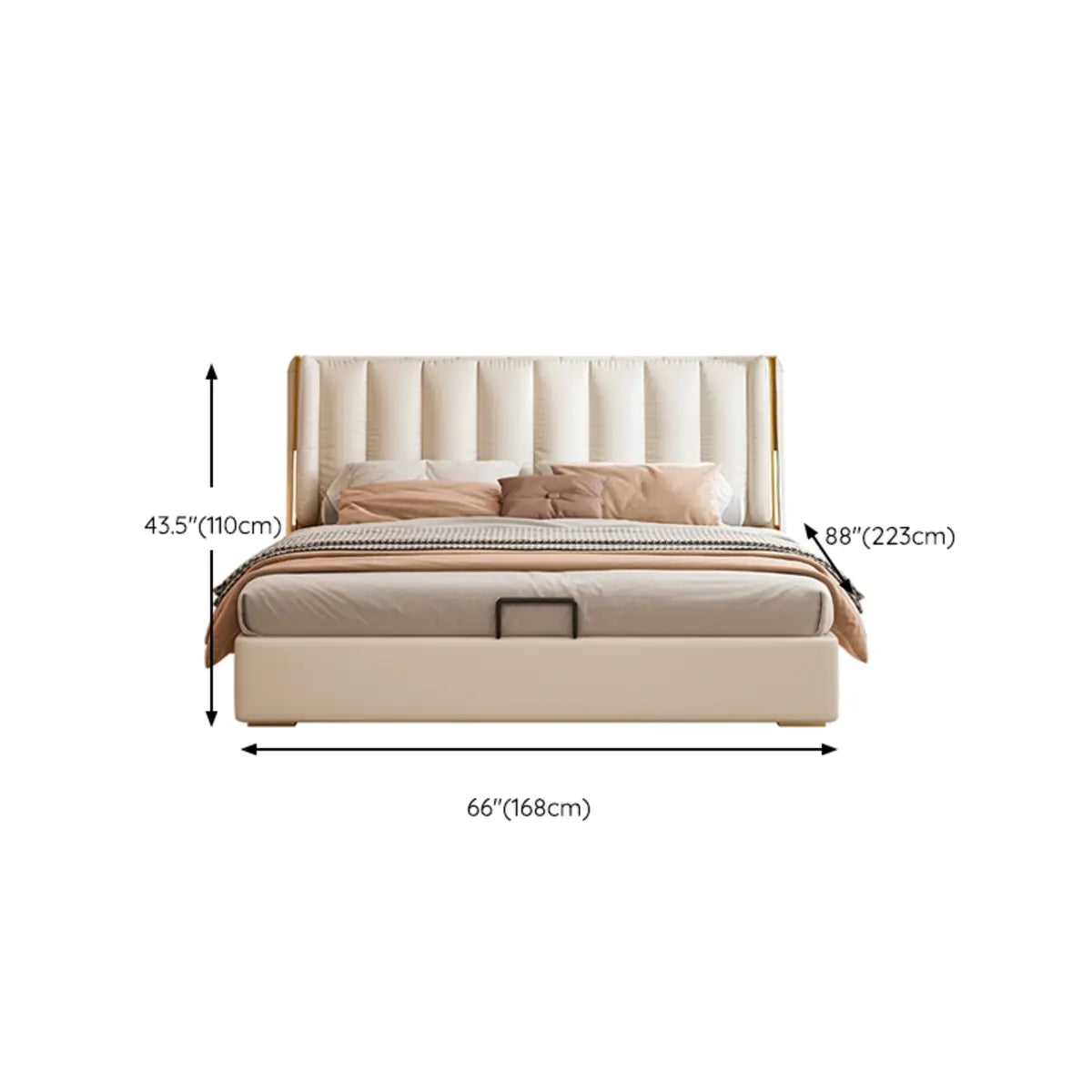 Beige Upholstered King Wingback Bed with Headboard 