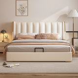 Beige Upholstered King Wingback Bed with Headboard Image - 2