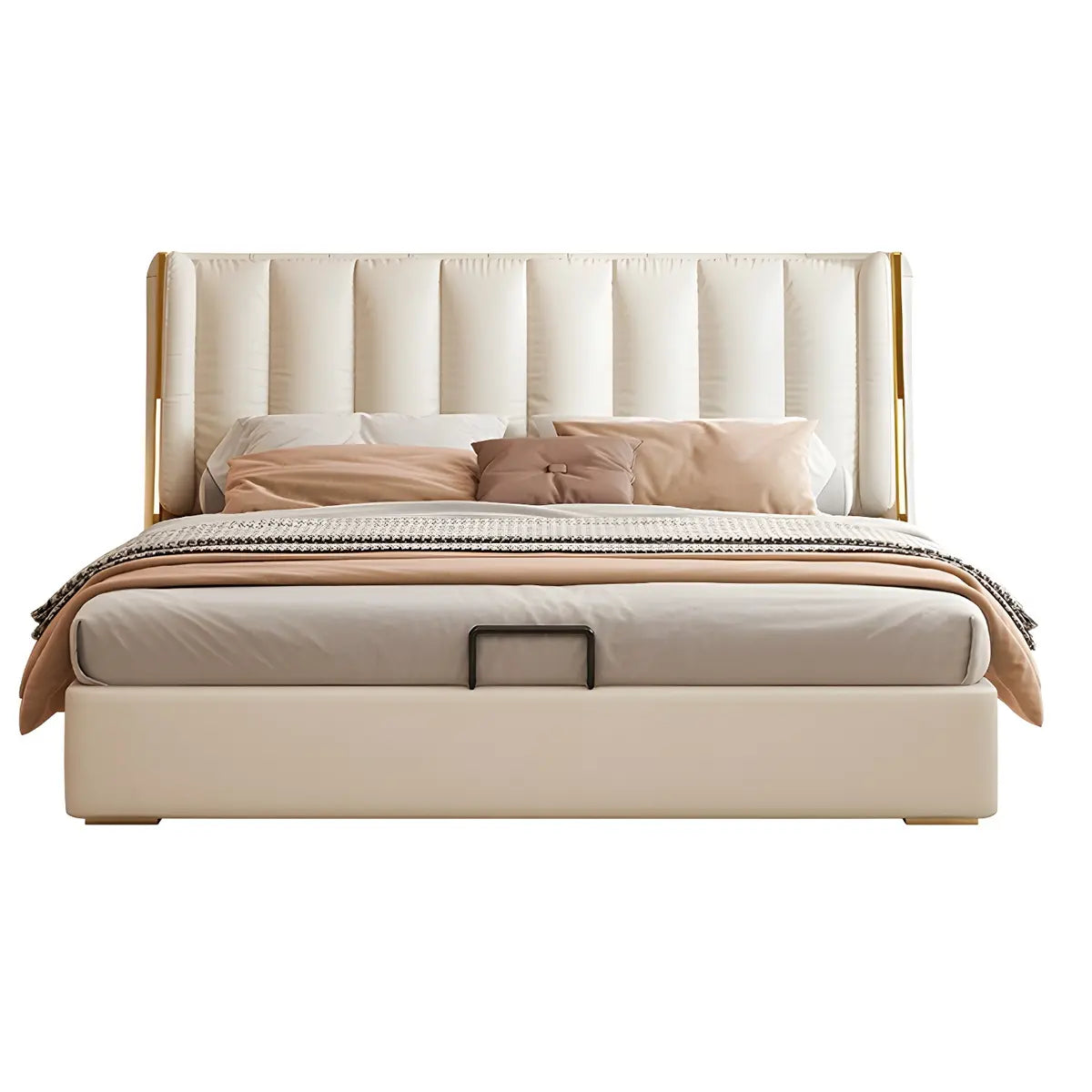 Beige Upholstered King Wingback Bed with Headboard Image - 5