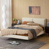 Beige Upholstered Wood Frame Full Wingback Headboard Image - 1