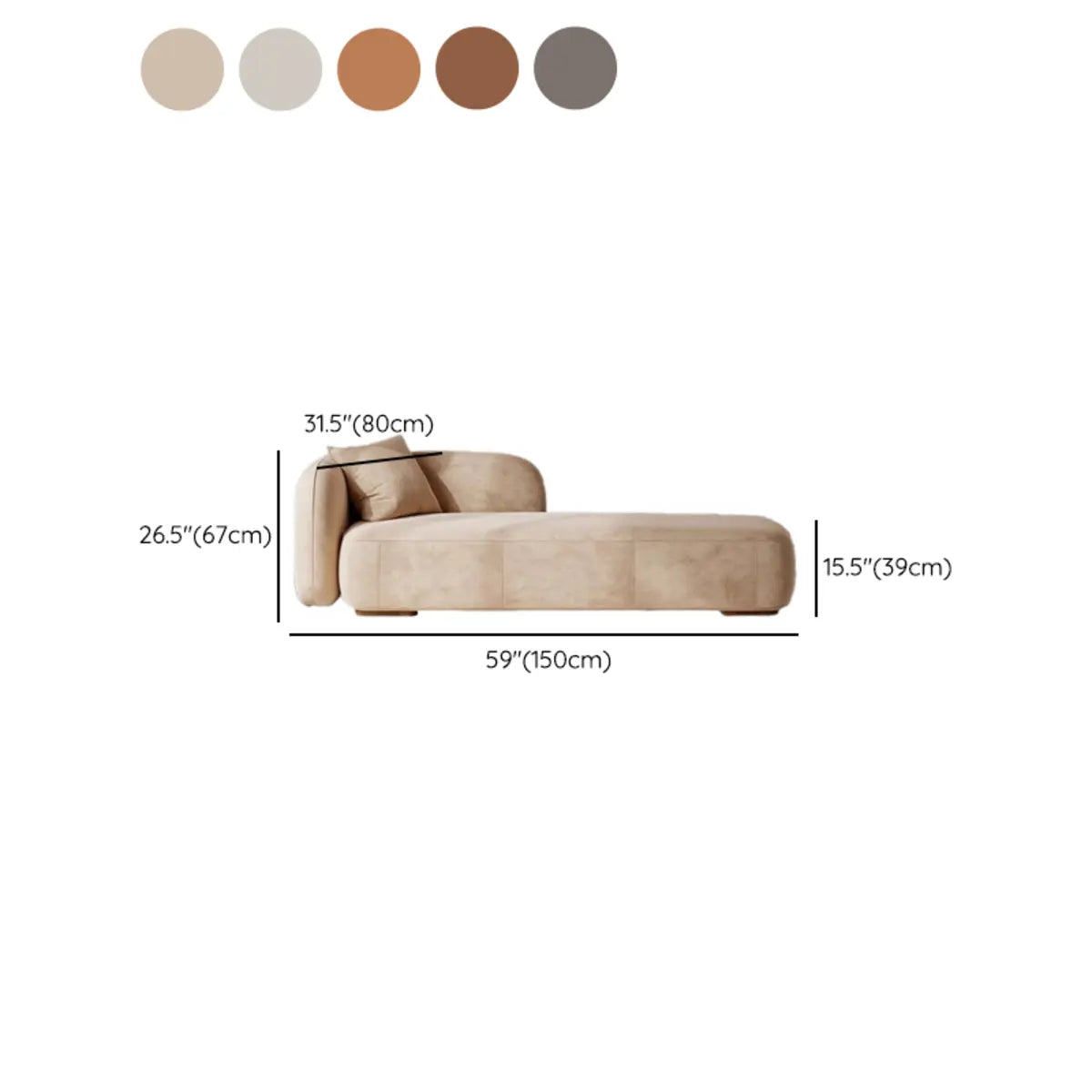 Beige Velvet rectangular Left-Arm Chaise with Pillow 