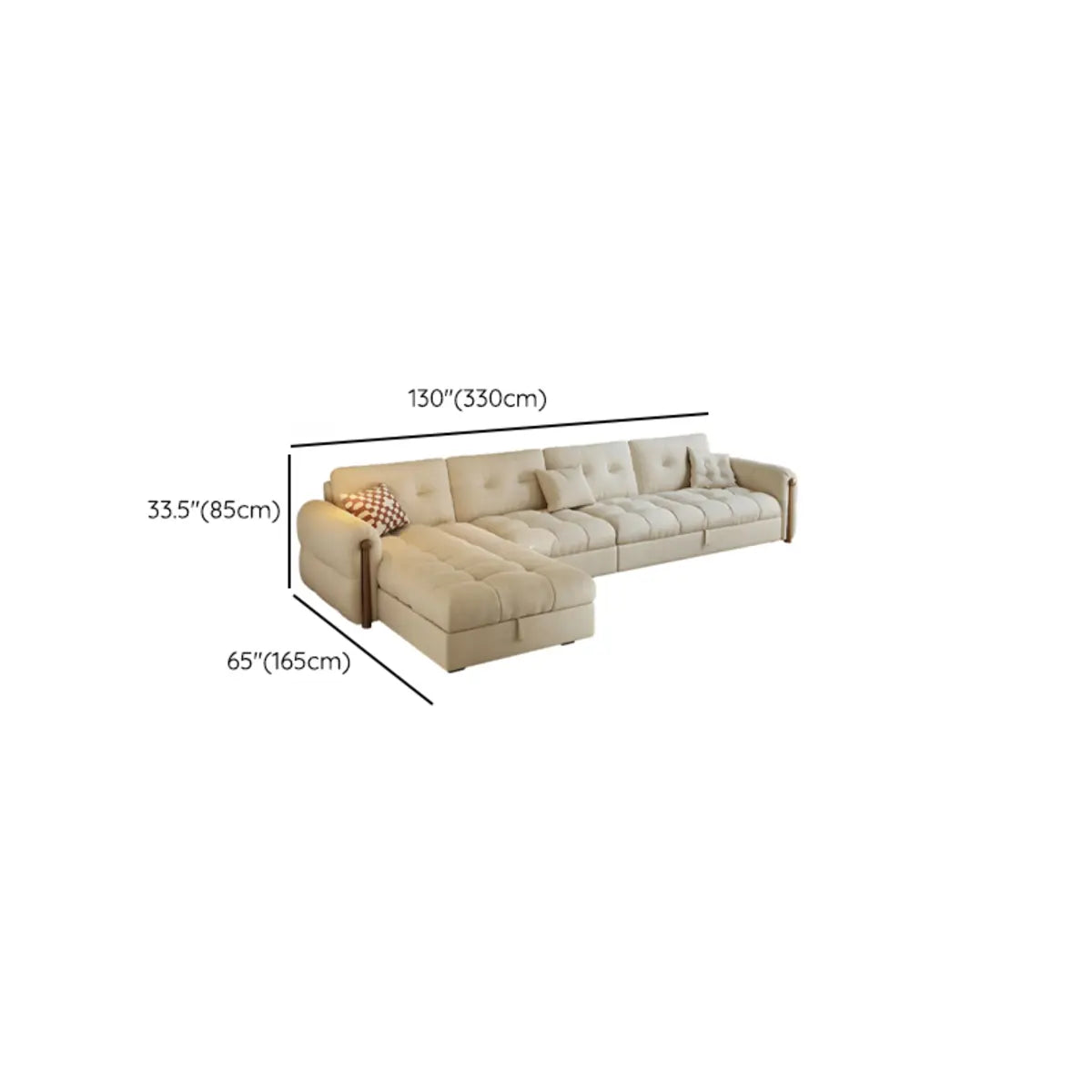 Beige Velvet Round Arm Left Sofa Chaise with Storage Image - 12