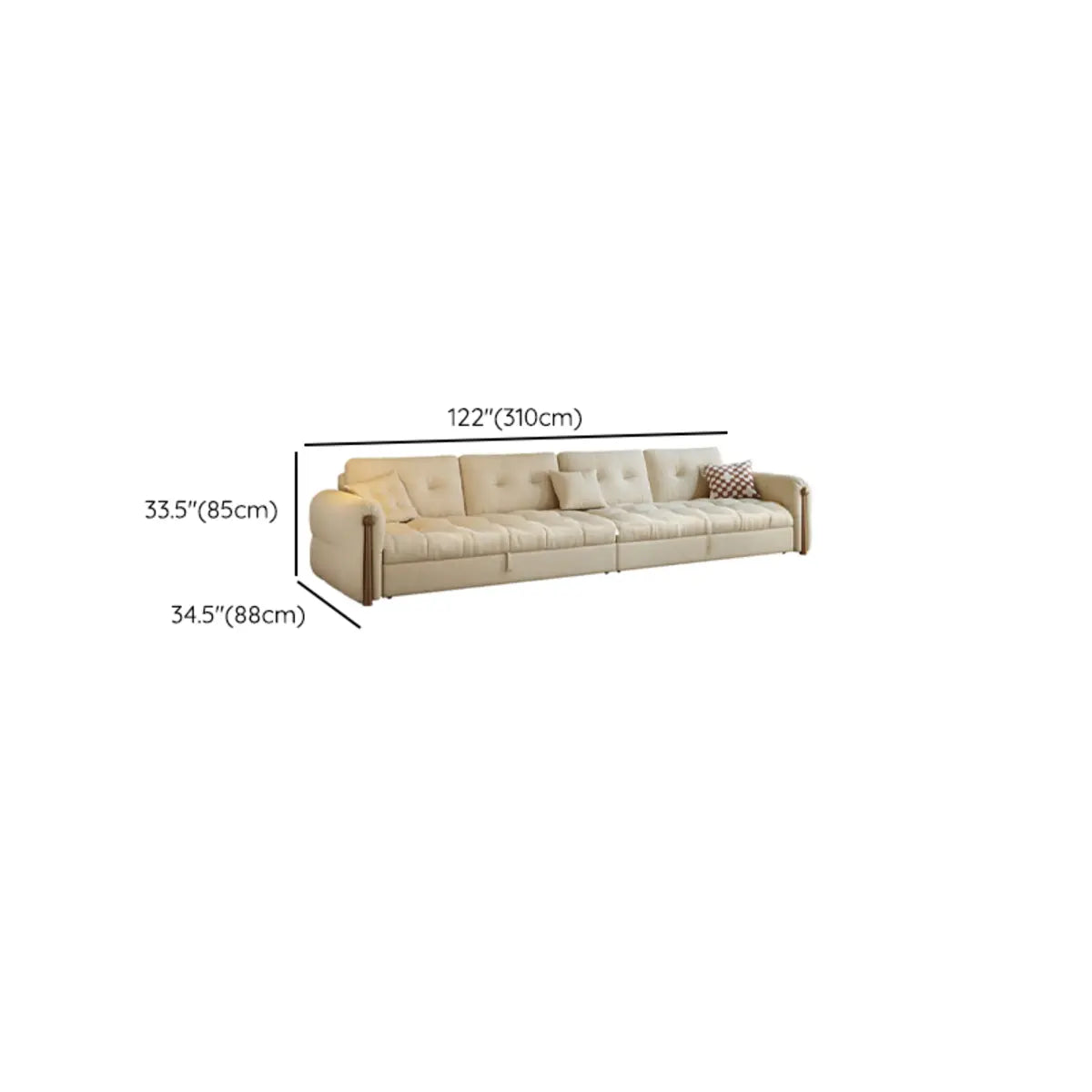 Beige Velvet Round Arm Left Sofa Chaise with Storage Image - 14