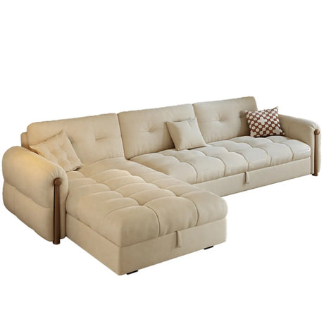 Beige Velvet Round Arm Left Sofa Chaise with Storage Image - 2