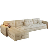 Beige Velvet Round Arm Left Sofa Chaise with Storage Image - 3