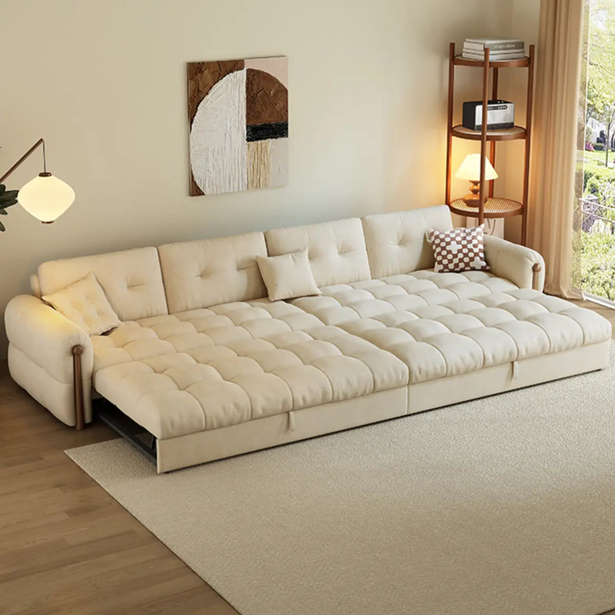 Beige Velvet Round Arm Left Sofa Chaise with Storage Image - 6