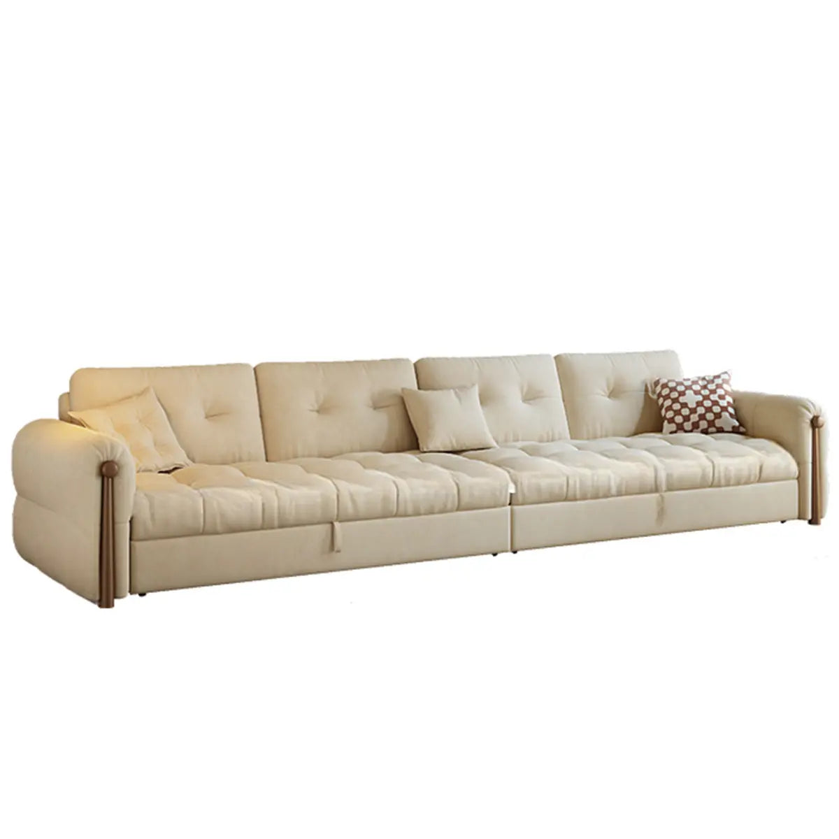 Beige Velvet Round Arm Left Sofa Chaise with Storage Image - 7