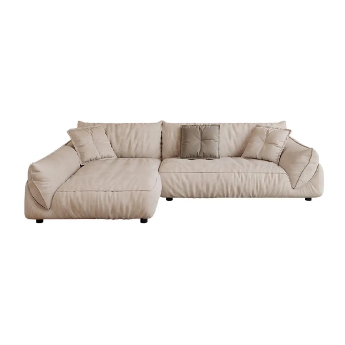 Beige Water Resistant Flannel Flared Arm Sofa Chaise Image - 2