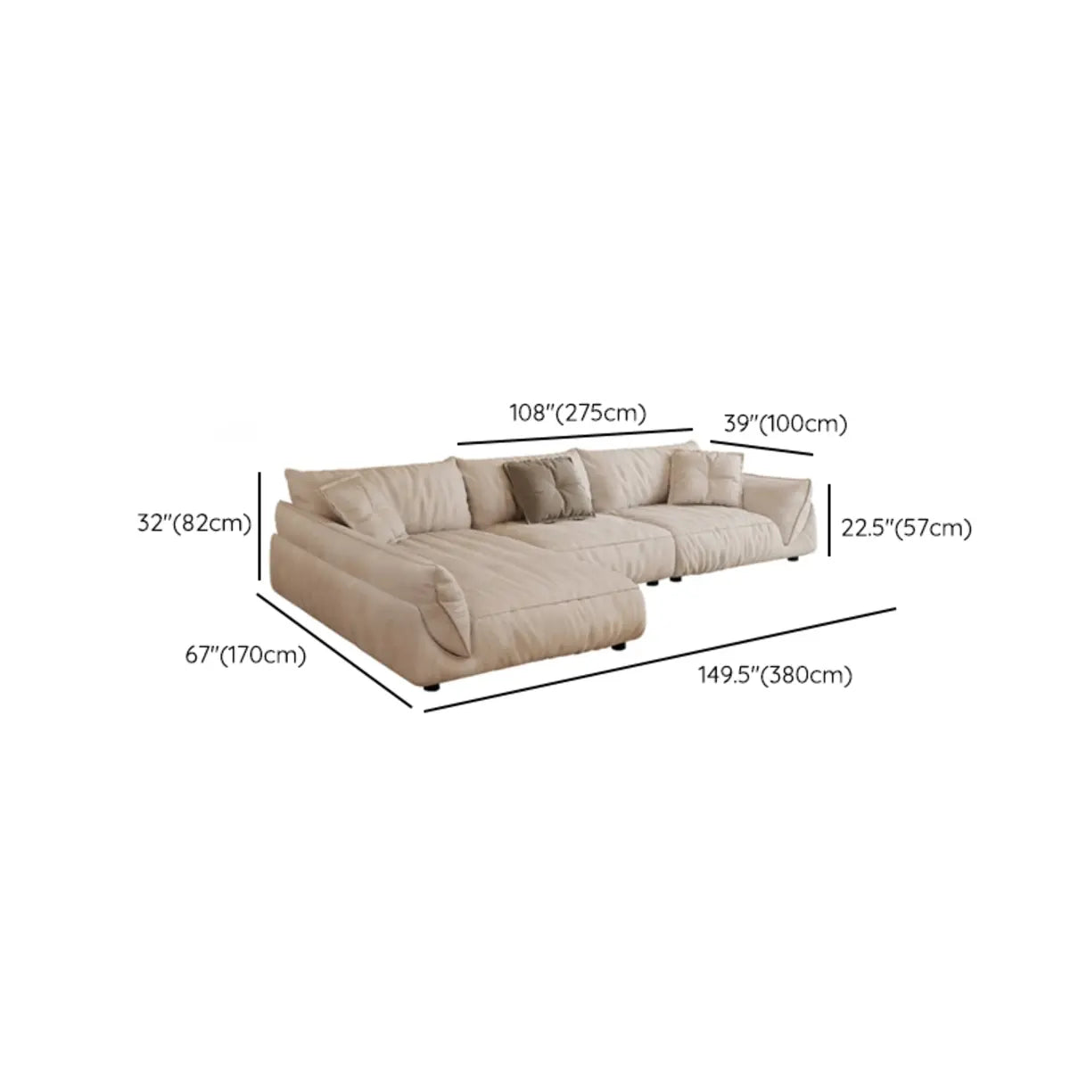 Beige Water Resistant Flannel Flared Arm Sofa Chaise Image - 19