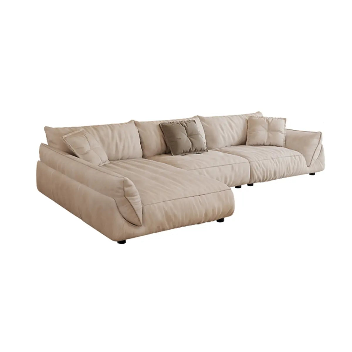 Beige Water Resistant Flannel Flared Arm Sofa Chaise Image - 3