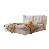 Beige Wood Upholstered Headboard Storage Wingback Bed Image - 5