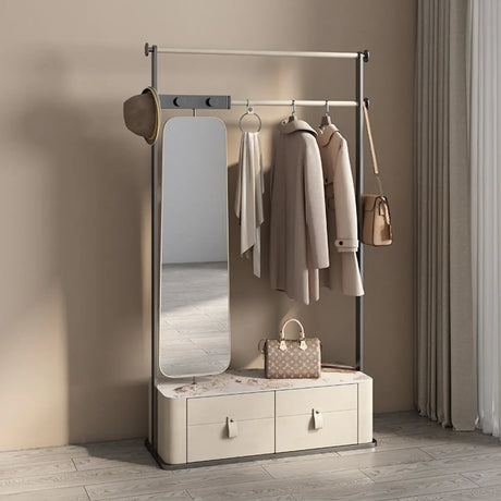 Bench Storage Metal Drawers Hooks Coat Rack with Mirror Image - 1