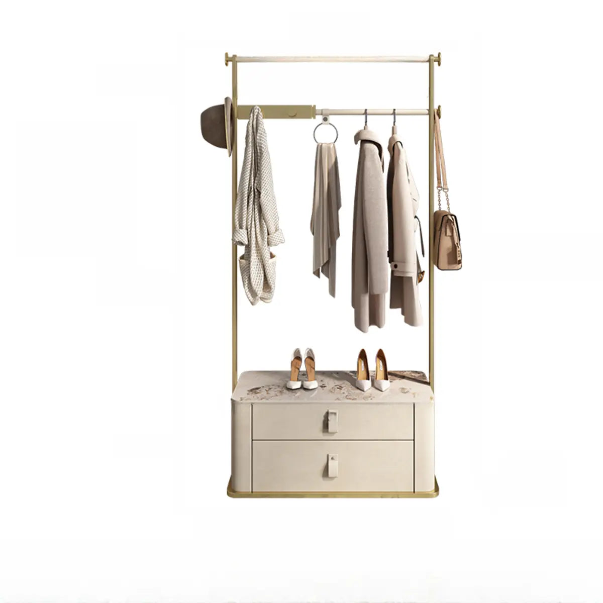 Bench Storage Metal Drawers Hooks Coat Rack with Mirror Image - 7