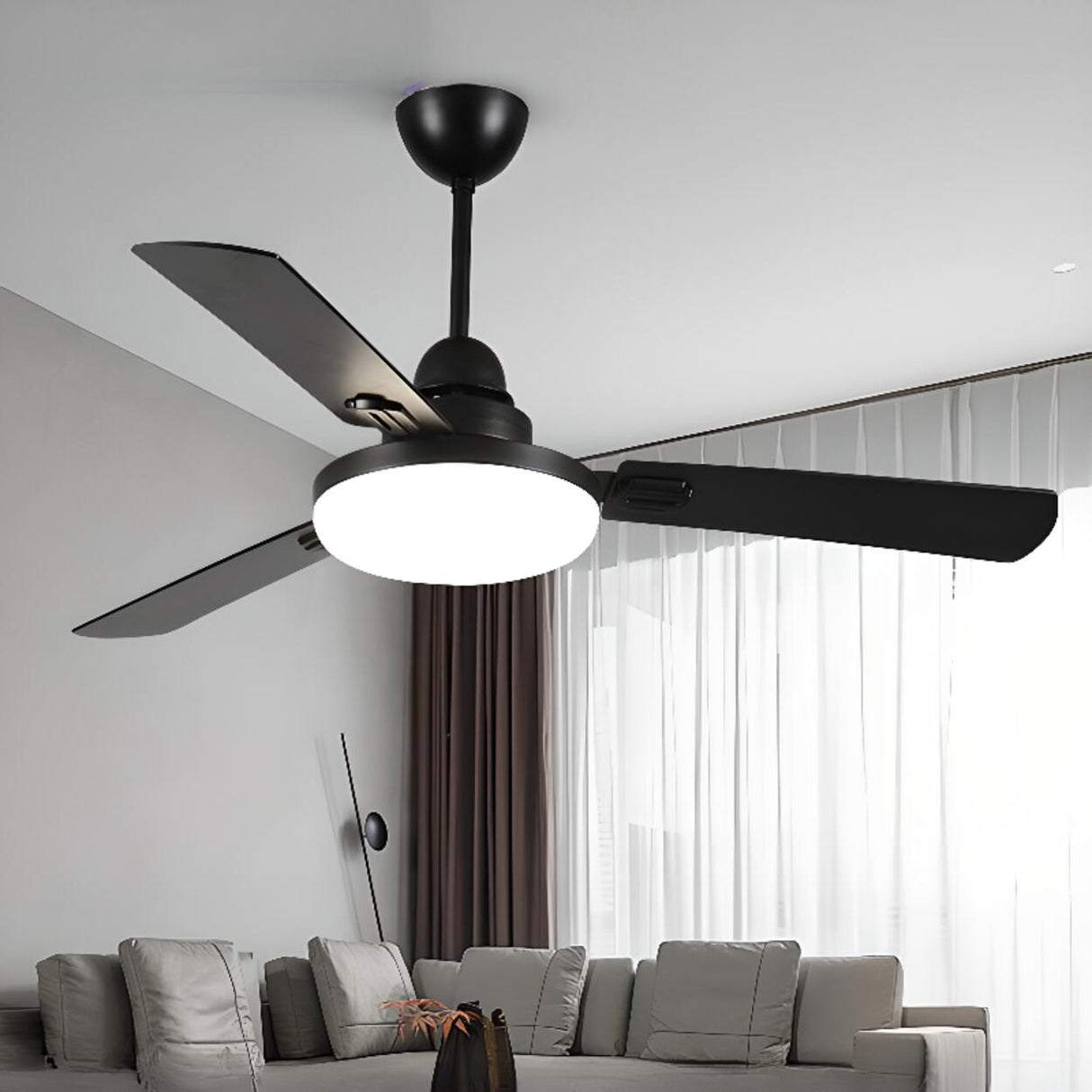 Black 3-Blades Ceiling Fan with LED Light and Remote Image - 1