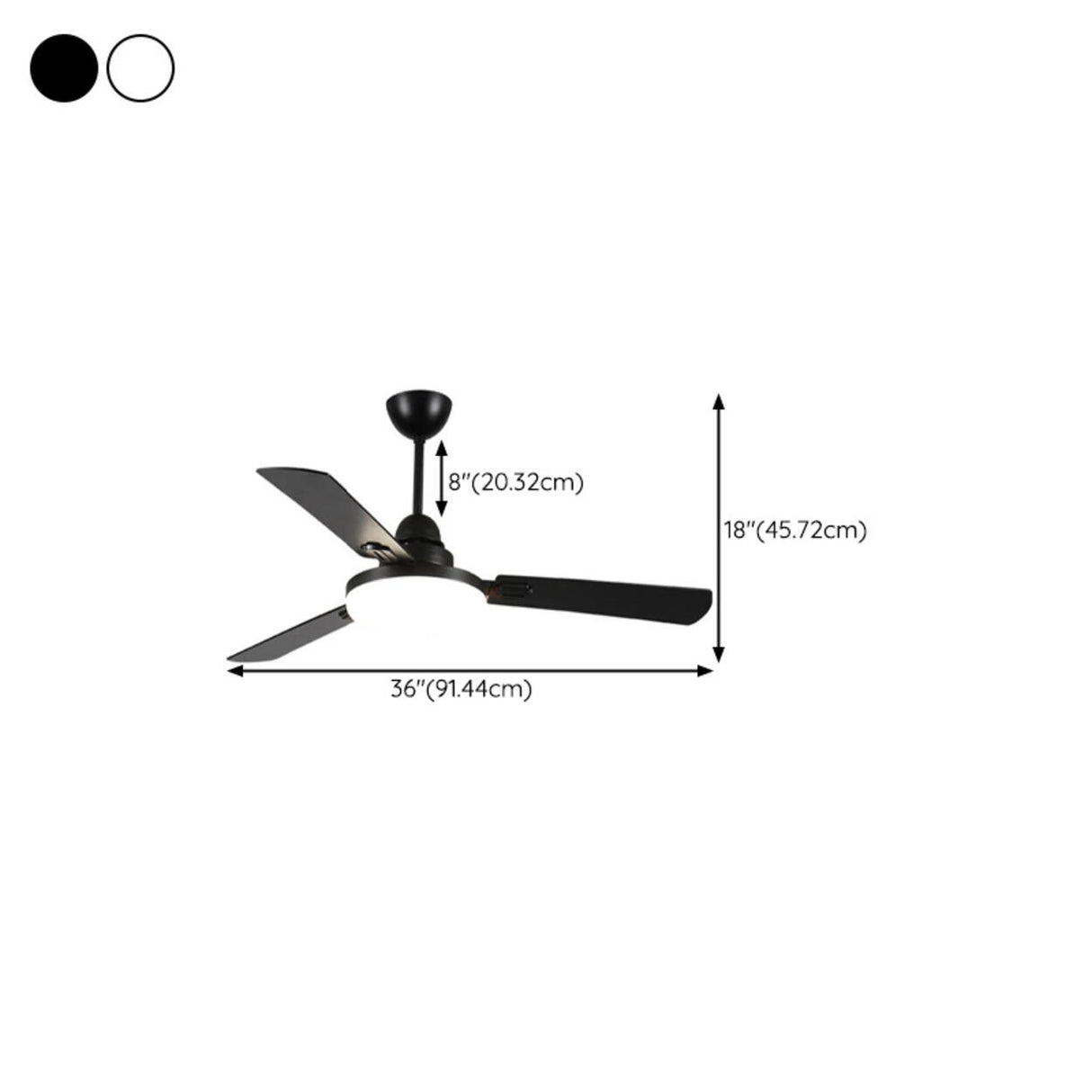 Black 3-Blades Ceiling Fan with LED Light and Remote 