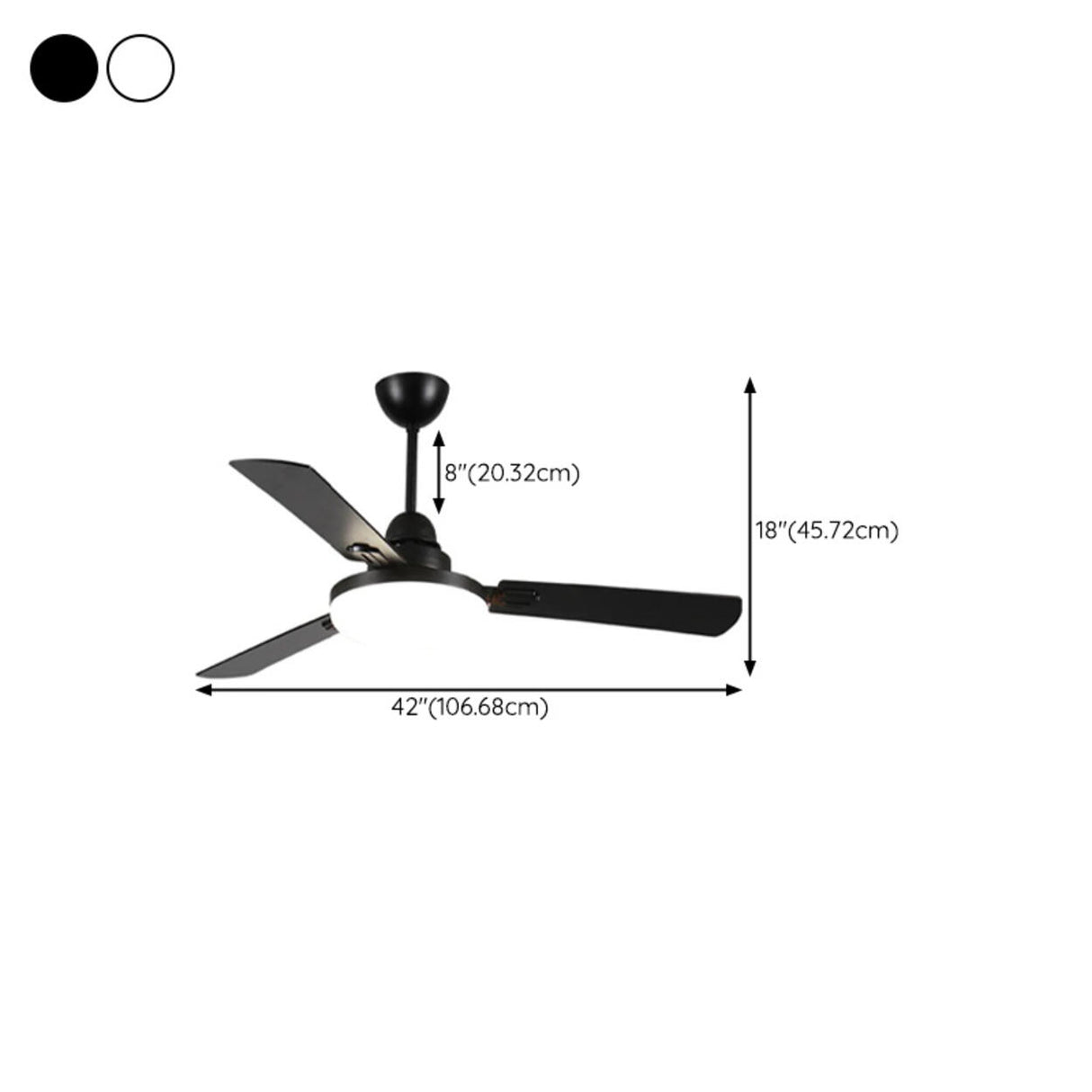 Black 3-Blades Ceiling Fan with LED Light and Remote Image - 14