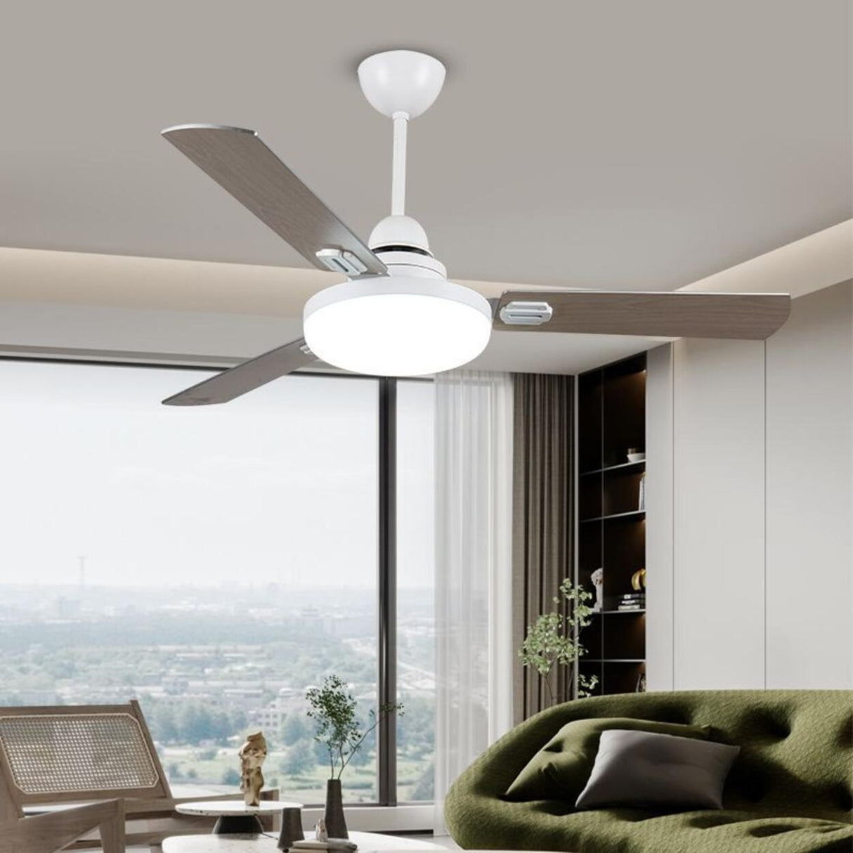 Black 3-Blades Ceiling Fan with LED Light and Remote Image - 2