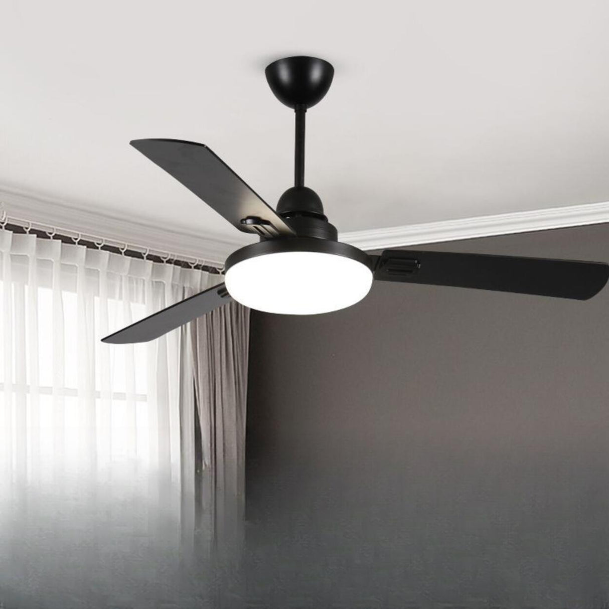 Black 3-Blades Ceiling Fan with LED Light and Remote Image - 3